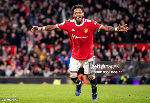 Fred of Manchester United celebrates scoring a goal to make the score 1-0 during the Premier League match between Manchester United and Crystal...