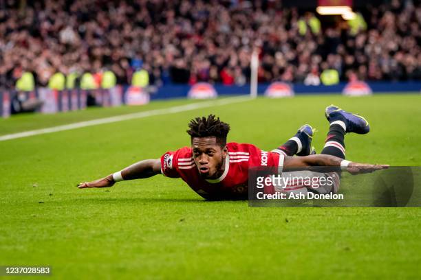 Fred of Manchester United celebrates scoring a goal to make the score 1-0 during the Premier League match between Manchester United and Crystal...