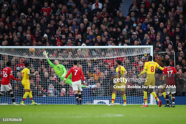 Fred of Manchester United scores a goal to make it 1-0 during the Premier League match between Manchester United and Crystal Palace at Old Trafford...