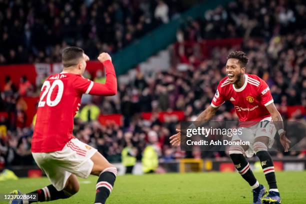 Fred of Manchester United celebrates scoring a goal to make the score 1-0 during the Premier League match between Manchester United and Crystal...