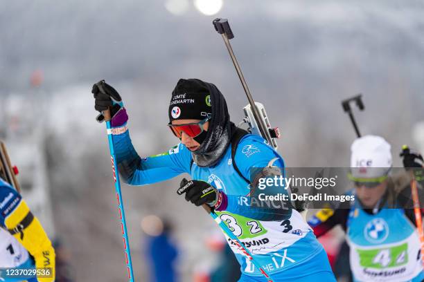 Anais Chevalier-Bouchet of France in action competes during the Relay Women at the IBU World Cup Biathlon Ostersund on December 5, 2021 in Ostersund,...