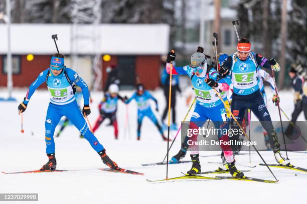 Dorothea Wierer of Italy, Larisa Kuklina of Russia, Denise Herrmann of Germany in action competes during the Relay Women at the IBU World Cup...