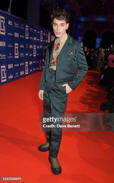 Max Harwood arrives the 24th British Independent Film Awards at Old Billingsgate on December 5, 2021 in London, England.