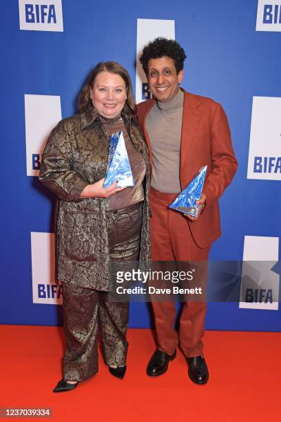 Joanna Scanlan, winner of the Best Actress award for "After Love", and Adeel Akhtar, winner of the Best Actor award for "Ali & Ava", pose in the...