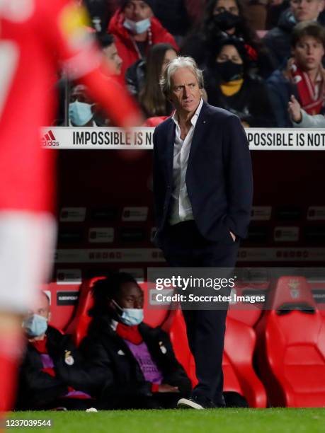 Coach Jorge Jesus of Benfica during the Portugese Primeira Liga match between Benfica v Sporting CP at the Estadio Da Luz on December 3, 2021 in...