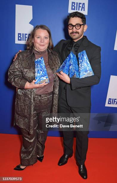 Joanna Scanlan, winner of the Best Actress award for "After Love", and Aleem Khan, winner of the Best Screenplay, Best Director and Best British...