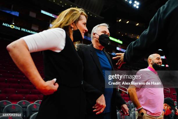 Former Houston Rockets coach Mike Dantoni looks on before the game between the Houston Rockets and the New Orleans Pelicans at Toyota Center on...