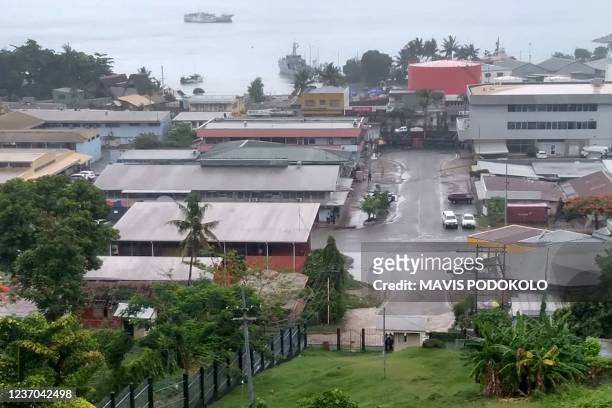 The streets of downtown Honiara are quiet on December 6, 2021 as Solomon Islands embattled Prime Minister Manasseh Sogavare faced a no-confidence...