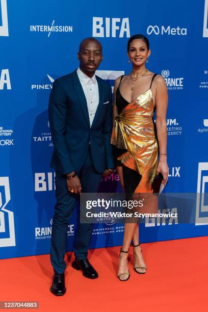 Alesha Dixon and Azuka Ononye attend the 24th British Independent Film Awards ceremony at the Old Billingsgate on December 05, 2021 in London,...