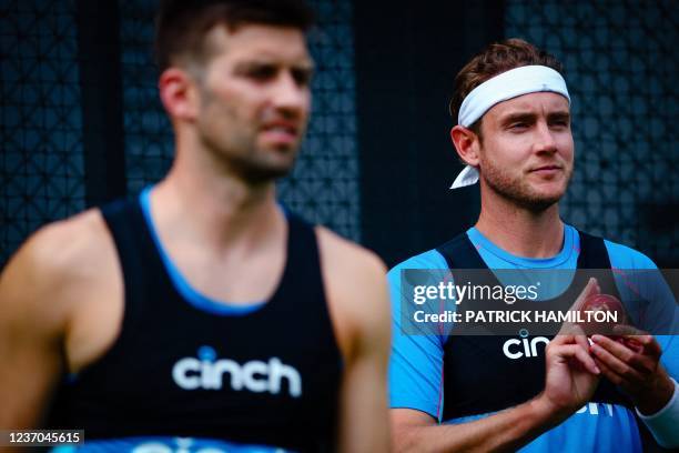 England's Stuart Broad prepares to bowl during a net training session at the Gabba in Brisbane on December 6 ahead of the opening Ashes Test cricket...