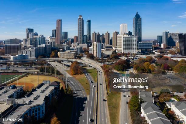 The downtown skyline in Atlanta, Georgia, U.S., on Friday, Dec. 3, 2021. Residents of the Atlanta area are experiencing the worst inflation among...