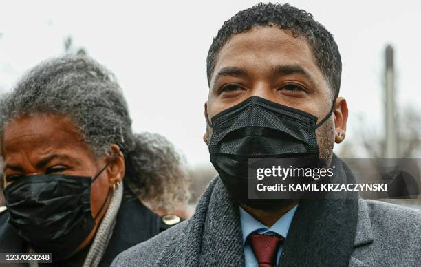 Jussie Smollett arrives with his mother Janet Smollett at the Leighton Criminal Court Building for his trial on disorderly conduct charges on...