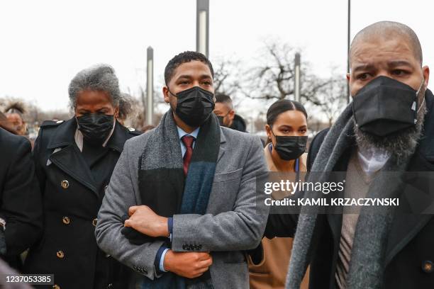 Jussie Smollett arrives with his mother Janet Smollett at the Leighton Criminal Court Building for his trial on disorderly conduct charges on...
