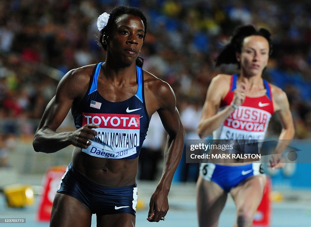 US athlete Alysia Johnson Montano (L) an