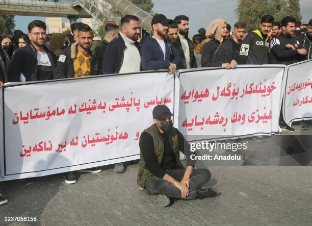 Students continue protests demanding Iraqi Kurdish Regional Government to resume issuing their monthly stipends in Suleymaniyah, Iraq on December 06,...