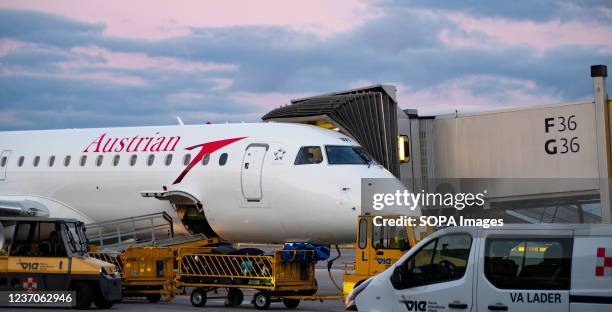 An Austrian aircraft seen at Vienna Airport.