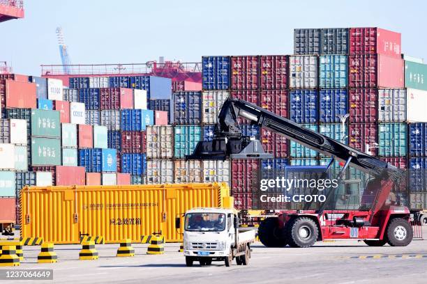 View of Qingdao Port in East China's Shandong province, Dec 7, 2021. In the first 11 months of this year, China's import and export value was 35.39...