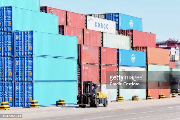 View of Qingdao Port in East China's Shandong province, Dec 7, 2021. In the first 11 months of this year, China's import and export value was 35.39...