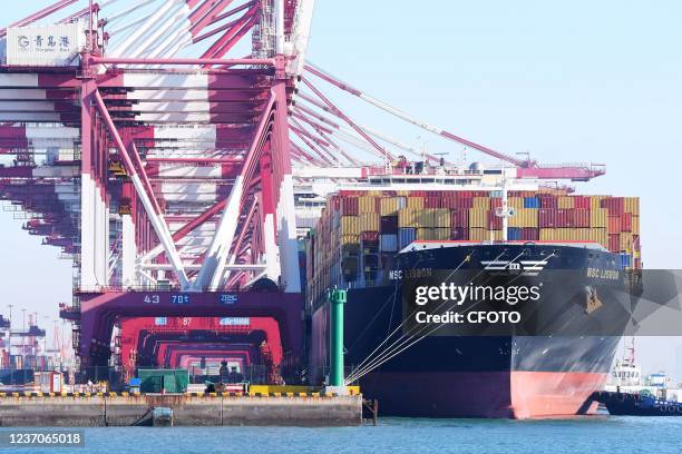 View of Qingdao Port in East China's Shandong province, Dec 7, 2021. In the first 11 months of this year, China's import and export value was 35.39...