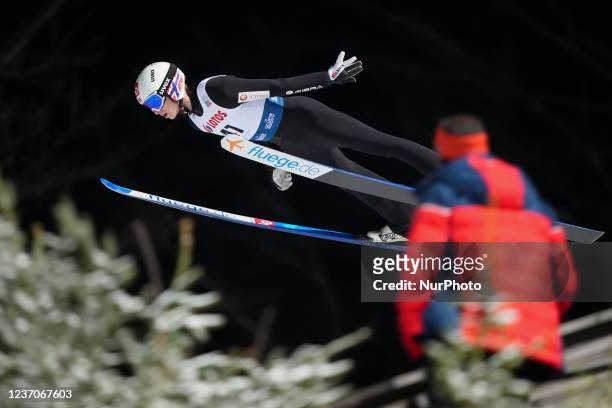 Halvor Egner Granerud during the large hill competition for FIS Ski Jumping World Cup In Wisla, Poland, on December 6, 2021.