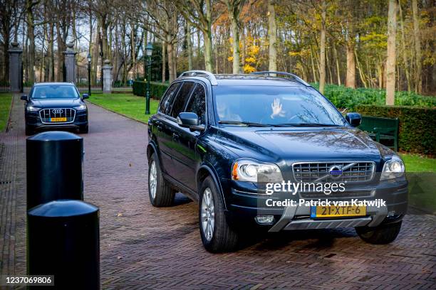 Queen Maxima of The Netherlands and Princess Amalia of The Netherlands arrive with their car at Huis ten Bosch Palace on December 7, 2021 in The...