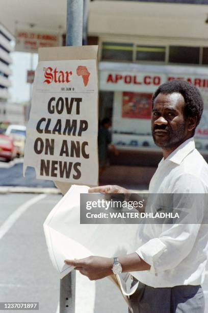 Mr. Zitha holds a copy of the liberal weekly newspaper, the Weekly Mail, which has blank centre pages instead of the African National Congress 75th...