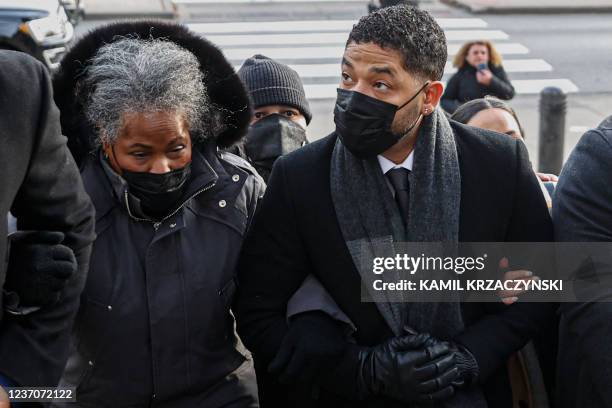 Jussie Smollett arrives with his mother Janet Smollett at the Leighton Criminal Court Building for his trial on disorderly conduct charges on...