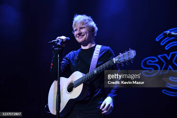 Ed Sheeran performs live for SiriusXM and Pandora's Small Stage Series at The Belasco on December 6, 2021 in Los Angeles, California.