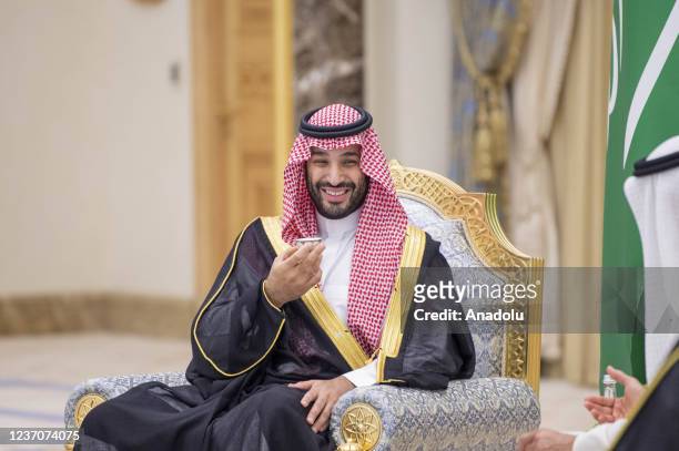 Crown Prince and Defense Minister of Saudi Arabia Mohammad bin Salman al-Saud is welcomed by National Security Advisor of United Arab Emirates ,...
