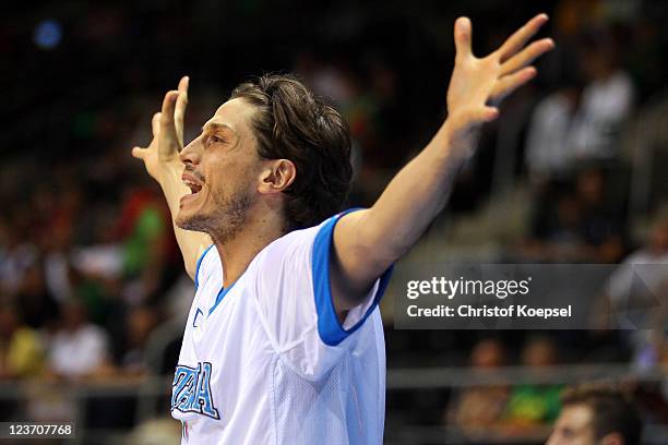 Marco Mordente of Italy issues instructions during the EuroBasket 2011 first round group B match between Italy and France at Siauliai Arena on...