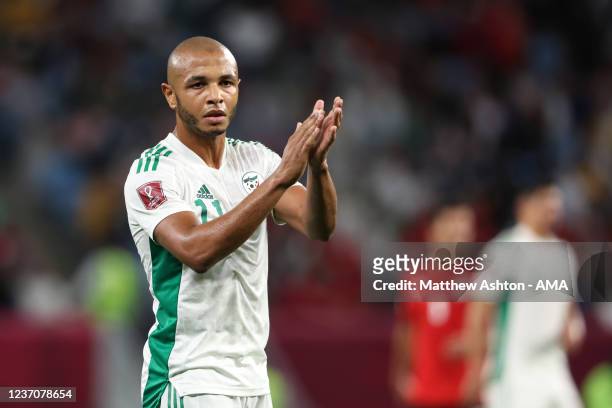 Yacine Brahimi of Algeria during the FIFA Arab Cup Qatar 2021 Group D match between Algeria and Egypt at Al Janoub Stadium on December 7, 2021 in Al...