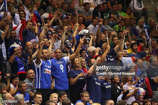 The fans of France celebrate the 91-84 victory after the EuroBasket 2011 first round group B match between Italy and France at Siauliai Arena on...