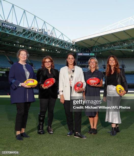 Commissioner Simone Wilkie, Tanya Hosch, Executive General Manager of the AFL, Nicole Livingstone, AFL Head of Women's Football, Kylie Rogers,...
