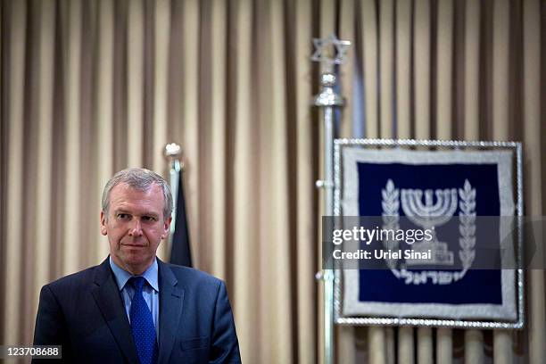 Belgian Prime Minister Yves Leterme looks on during a meeting with Israeli President Shimon Peres at the Presidential residence on September 04, 2011...