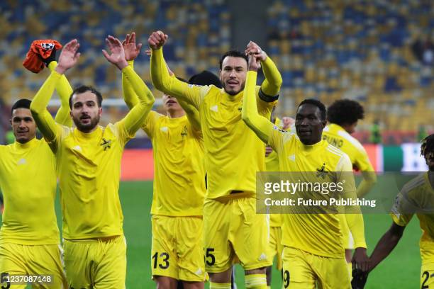 Players of FC Sheriff Tiraspol are seen on the pitch after a 1-1 draw against FC Shakhtar Donetsk in the 2021/2022 UEFA Champions League Matchday 6...