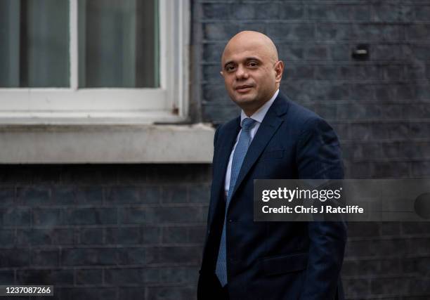 Secretary of State for Health and Social Care Sajid Javid arrives at 10 Downing Street on December 8, 2021 in London, England. British Prime Minister...