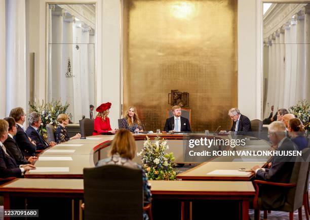 Dutch Queen Maxima, Dutch Princess Amalia and King Willem-Alexander attend the extraordinary meeting of the Council of State in the Balzaal in The...