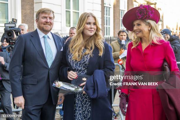 King Willem-Alexander, Dutch Princess Amalia and Queen Maxima arrive for the extraordinary meeting of the Council of State in the Balzaal in The...