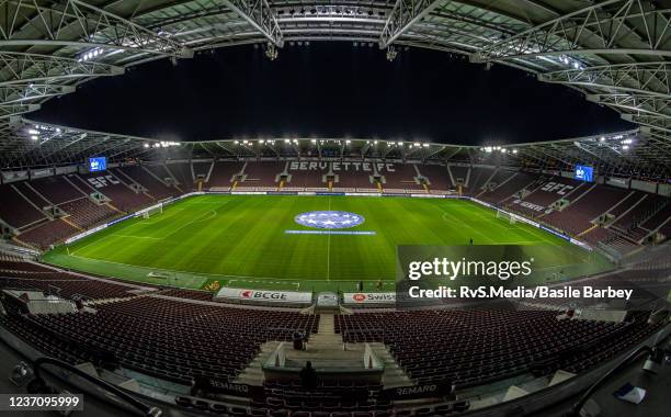 General view of the stadium ahead of the UEFA Women's Champions League group A match between Servette FCCF and Wolfsburg at Stade de Geneve on...