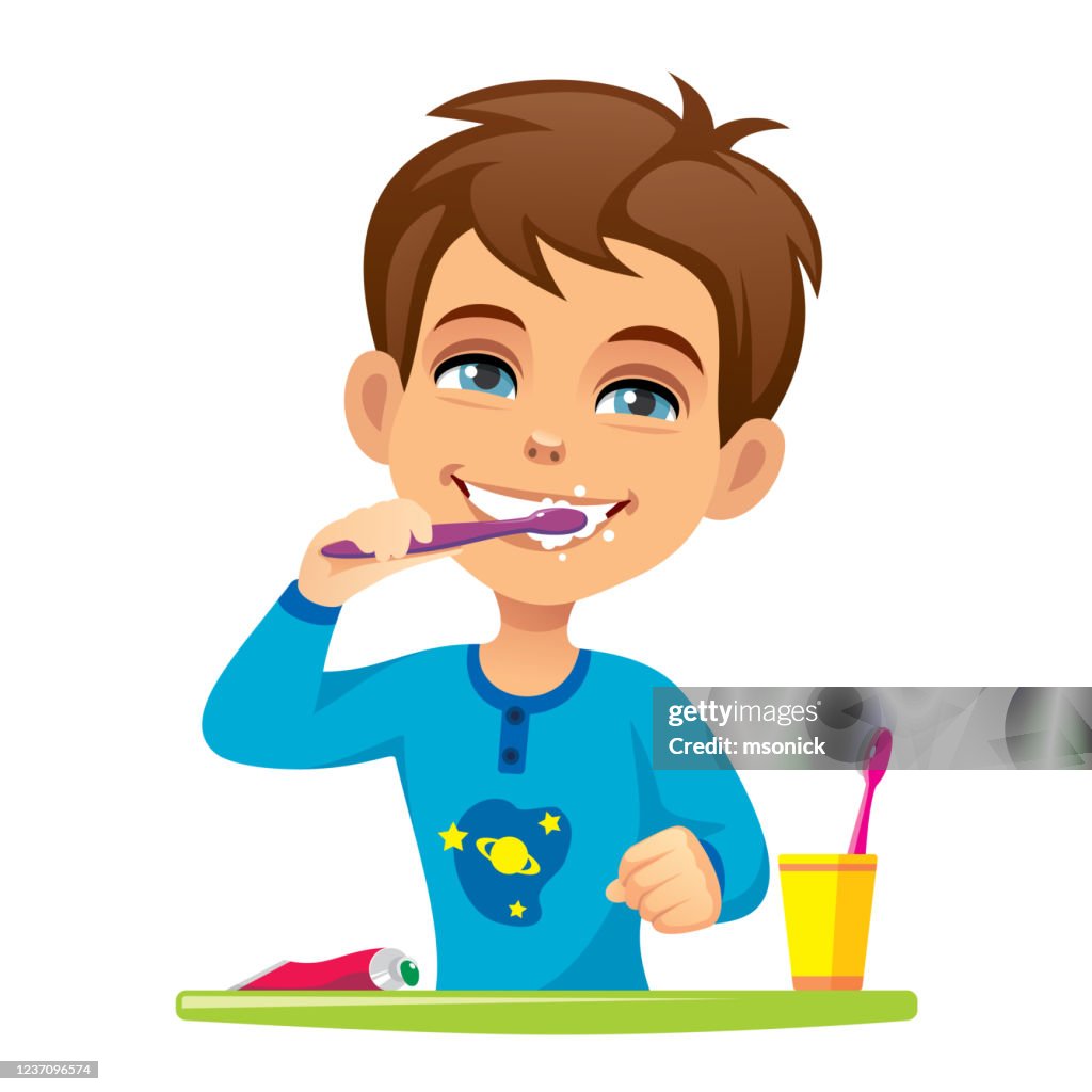 Boy Brushing Teeth High-Res Vector Graphic - Getty Images