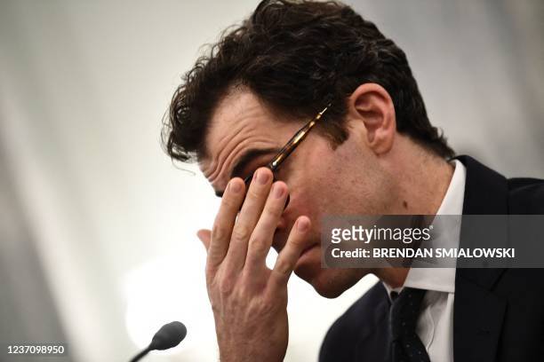 Instagram CEO Adam Mosseri testifies at a US Senate hearing in Washington, DC, on December 8, 2021. - Mosseri appeared before Congress after press...