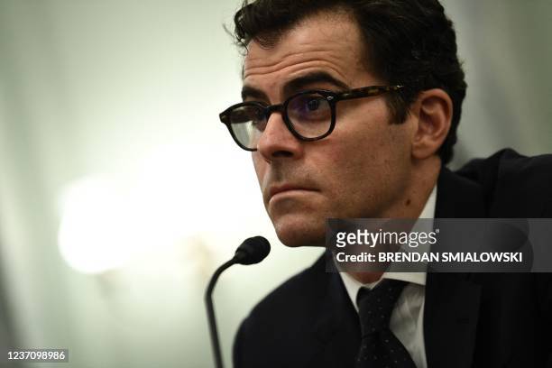 Instagram CEO Adam Mosseri testifies at a US Senate hearing in Washington, DC, on December 8, 2021. - Mosseri appeared before Congress after press...