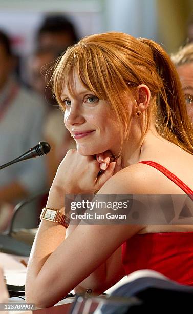 Actress Jessica Chastain and filmmaker/actor Al Pacino attend the "Wild Salome" press conference during the 68th Venice Film Festival on September 4,...