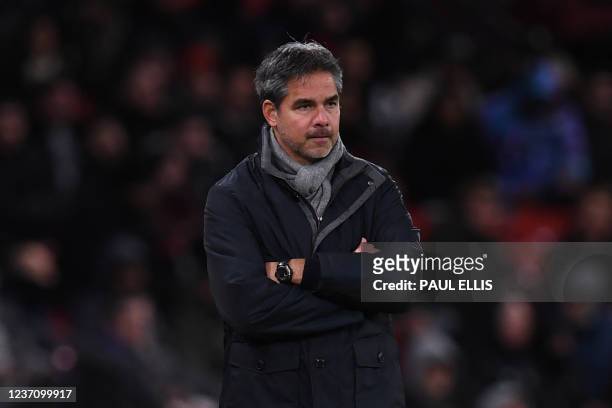 Young Boys' Coach David Wagner looks on from the side-lines during the UEFA Champions League Group F football match between Manchester United and...