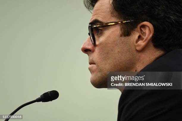 Instagram CEO Adam Mosseri listens as he testifies at a US Senate hearing in Washington, DC, on December 8, 2021. - Mosseri appeared before Congress...