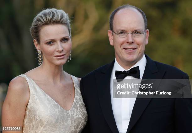 Princess Charlene of Monaco and Prince Albert II attend the Yorkshire Variety Club Golden Ball at Harewood House on September 4, 2011 in Leeds,...