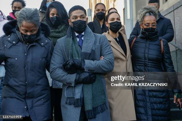 Jussie Smollett, leaves the Leighton Criminal Court Building between his mother Janet Smollett and sister Jurnee Smollett , after his trial on...