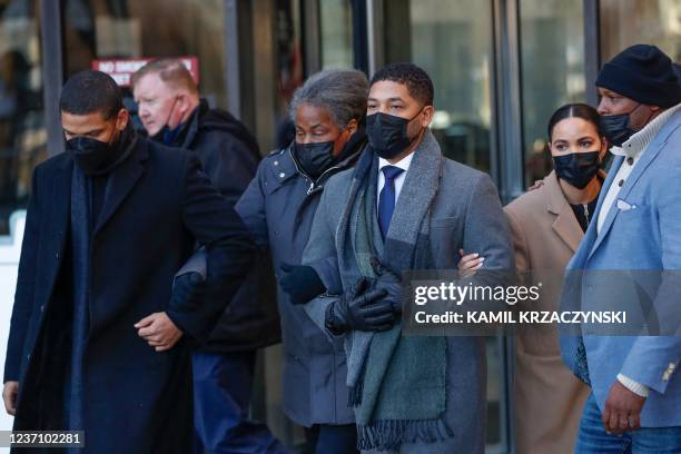 Jussie Smollett, leaves the Leighton Criminal Court Building between his mother Janet Smollett and sister Jurnee Smollett , after his trial on...