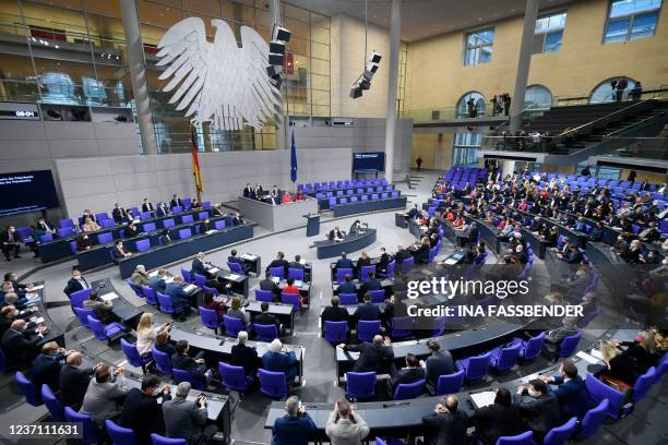 General view shows members of parliament in the plenary of the Bundestag at the beginning of the first session after the election of the new German...