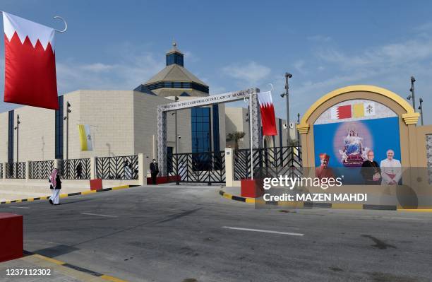 Picture shows a view of Our Lady of Arabia Cathedral in Awali, south of the Bahraini capital Manama on December 9, 2021 ahead of its inauguration. -...